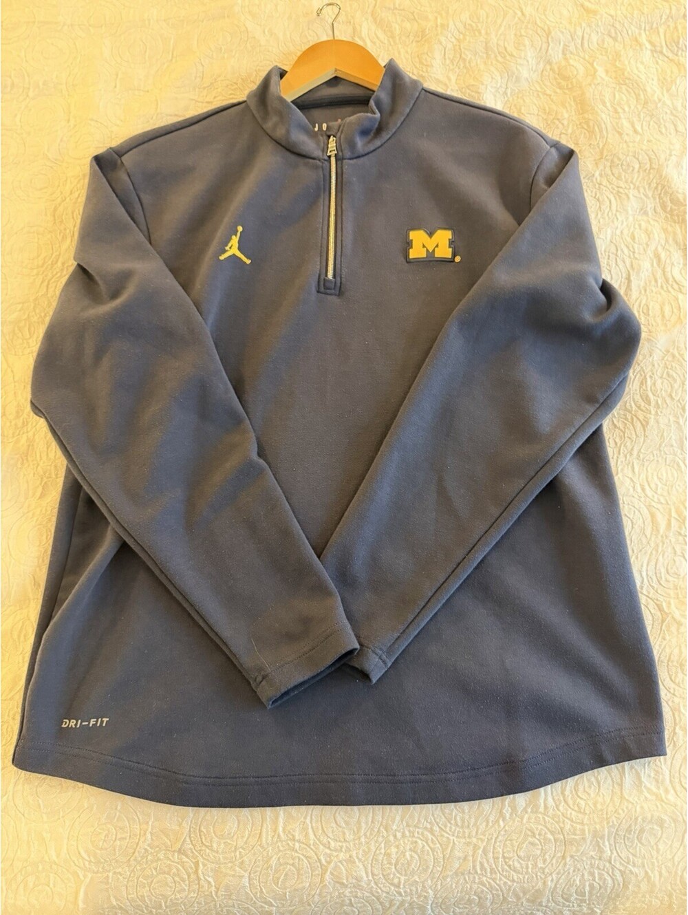 Jordan Michigan Wolverines Mens Large Navy 1/4 Zip Pullover Dri-Fit Nike